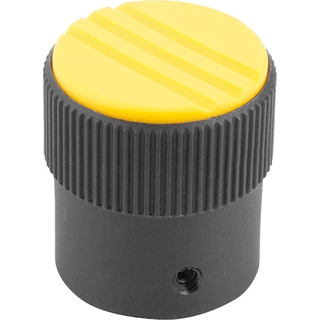 Kipp Knurled Knob Size:3, D1=34, H=36, D=8, Form:A, Plastic Black Ral7021, Comp:Steel, Cap:Yellow Ral1021 K0248.13087